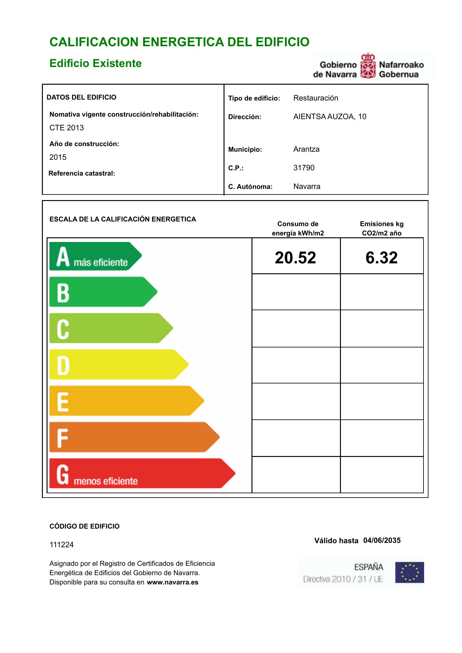 Etiqueta Energetica Arantza Apartamentuak